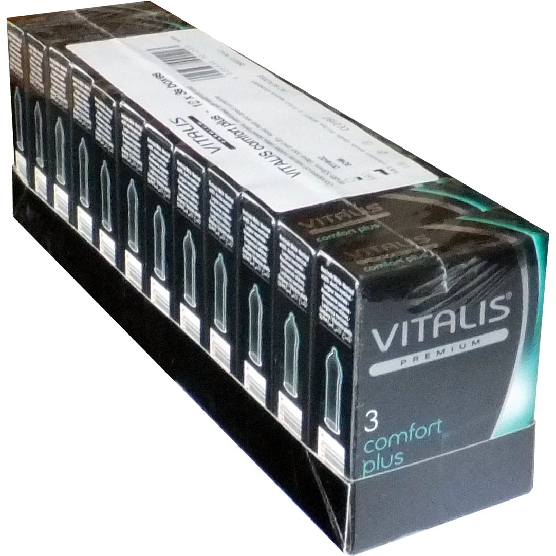 Vitalis PREMIUM «Comfort Plus» 12x3 Kondome mit mehr Freiraum für die empfindliche Eichel, Sparpack