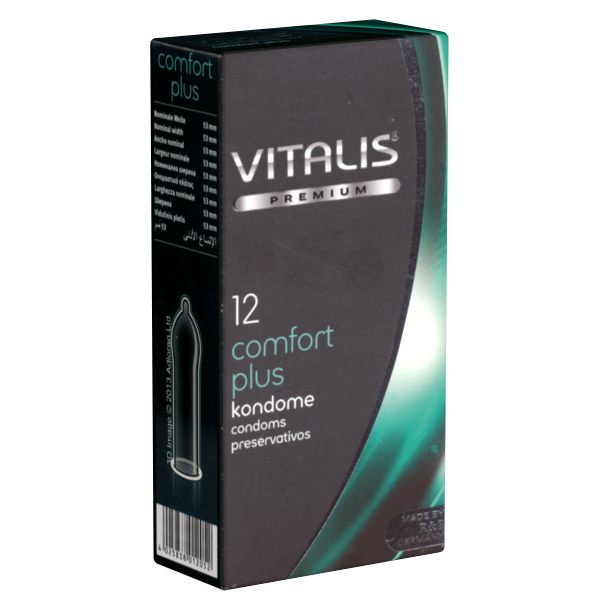 Vitalis PREMIUM «Comfort Plus» 12 Kondome mit mehr Freiraum für die empfindliche Eichel