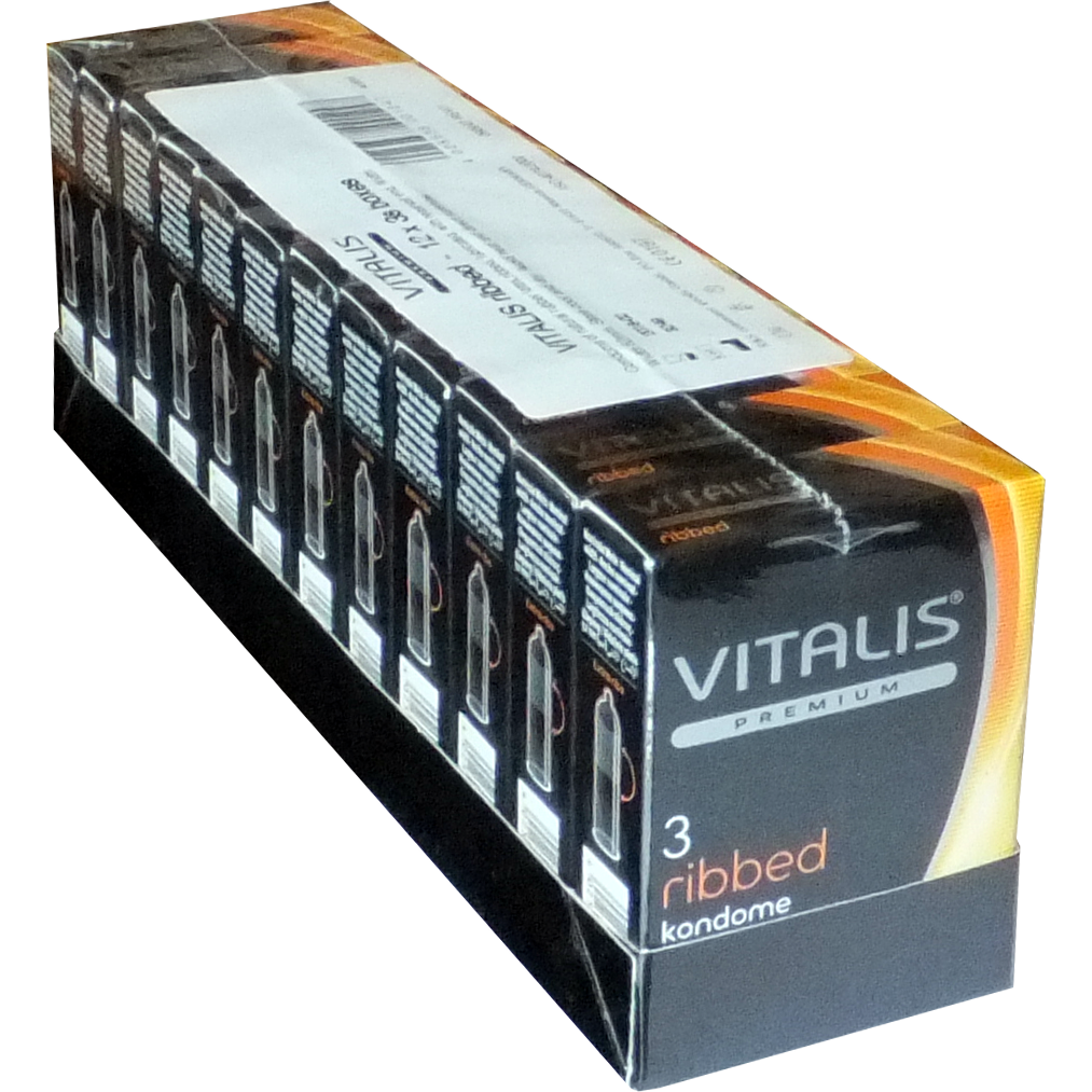 Vitalis PREMIUM «Ribbed» 12x3 Kondome mit Rippen für das extra harte Sexerlebnis, Sparpack