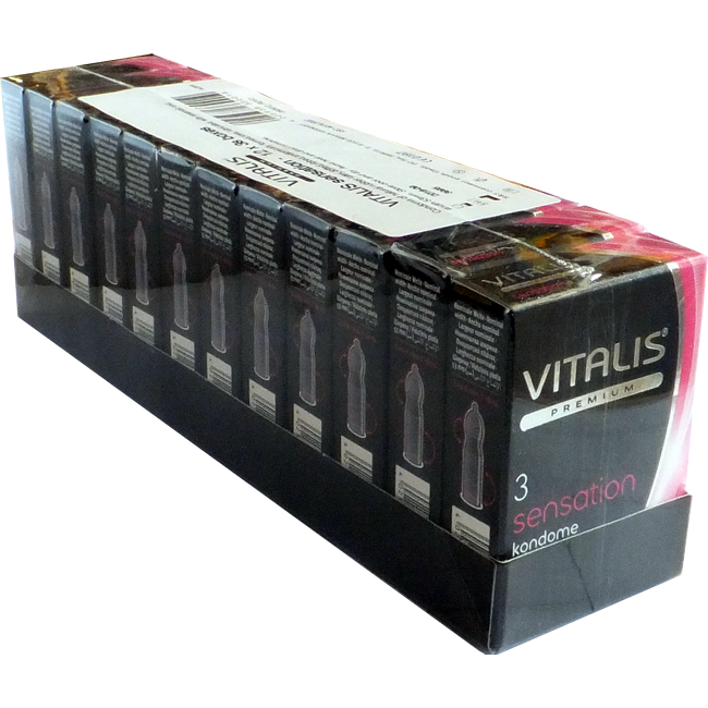 Vitalis PREMIUM «Sensation» 12x3 unglaublich stimulierende Kondome mit 3-in-1 Effekt, Sparpack