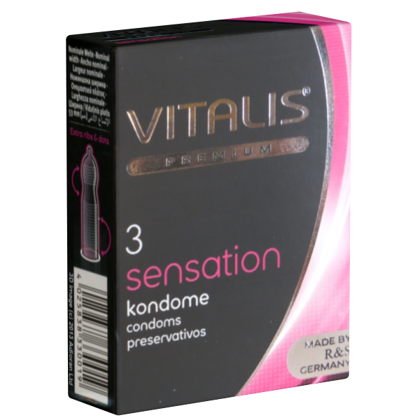 Vitalis PREMIUM «Sensation» 3 unglaublich stimulierende Kondome mit 3-in-1 Effekt