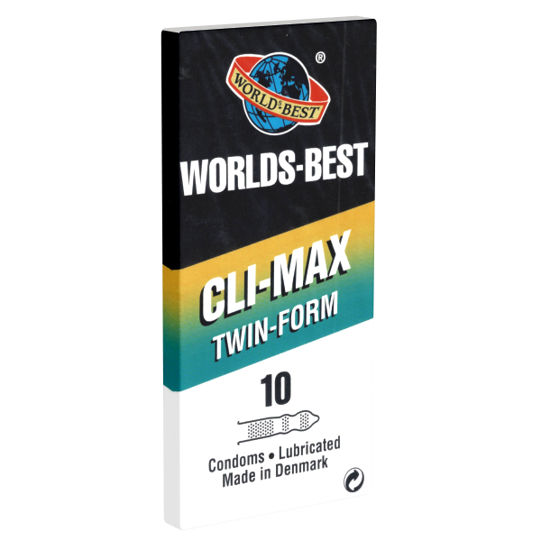 Worlds Best «Cli-Max Twin Form» 10 gerippt-genoppte Kondome mit raffiniert doppelt geformtem Ende