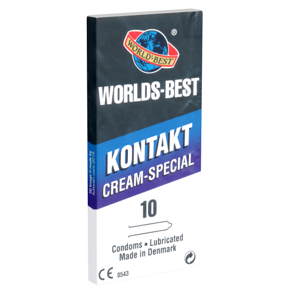 Worlds Best «Kontakt Cream Special» 10 thinner condoms from Denmark