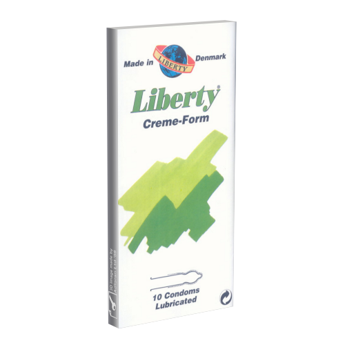 Worlds Best «Liberty Cream Form» 10 anatomical condoms from Denmark - with extra lubricant