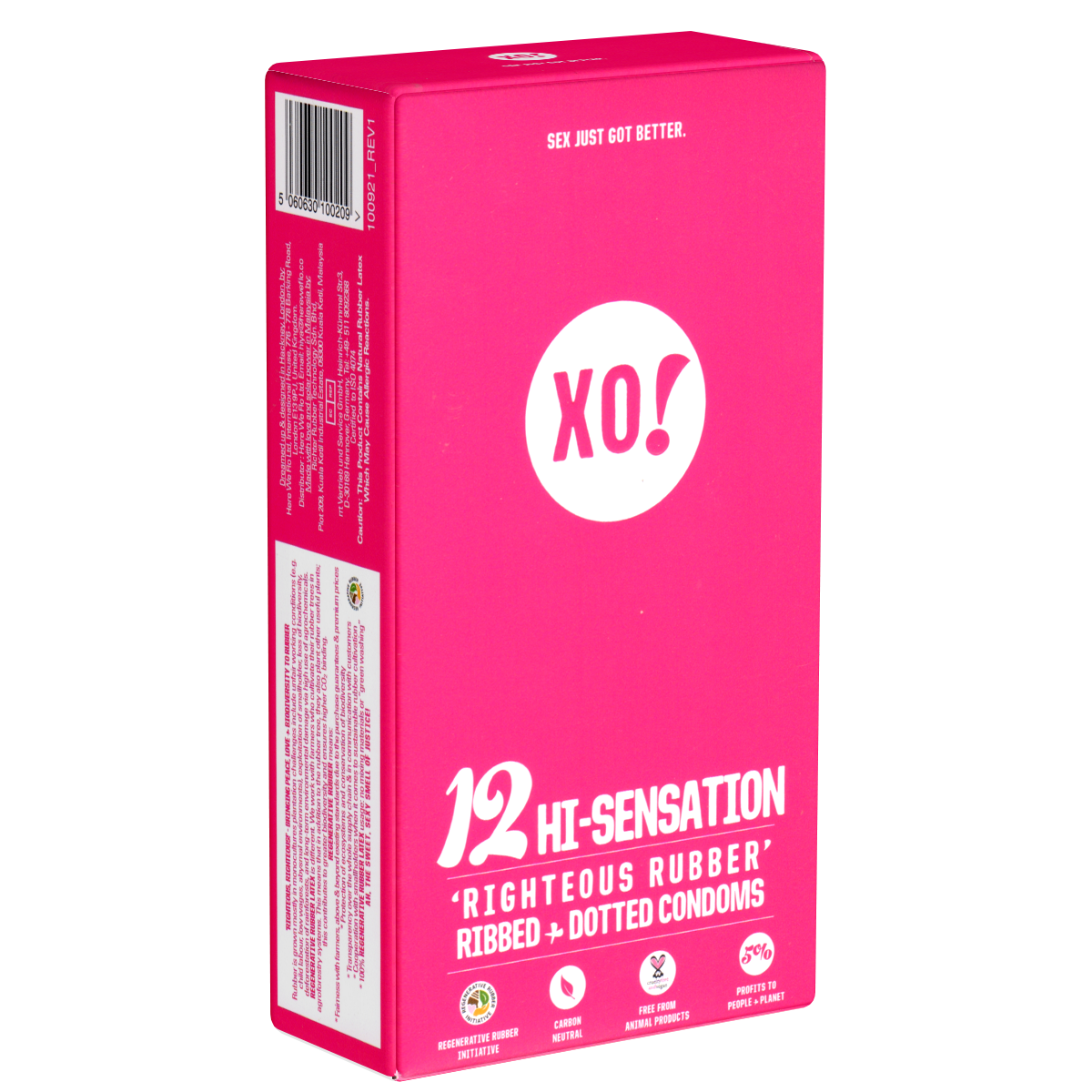 XO! «HI-Sensation» 12 stimulierende, vegane Kondome mit Rippen und Noppen - biologisch abbaubar