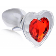 Red Heart Glas-Analplug mit Schmuckstein - Groß