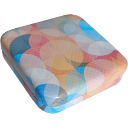 Condom box / tin box, multicoloured with motif «Circles»