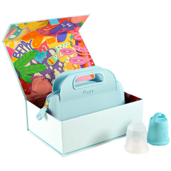 Beppy Cups «OCEAN» Türkis/Transparent, Box mit zwei Menstruationstassen und Aufbewahrungstasche