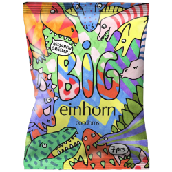 Einhorn Condoms «Tyrannosaurus Sex» 7 vegane XL-Kondome in der Chipstüte