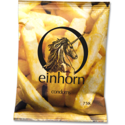 Einhorn Condoms: 7 vegane Kondome in der Chipstüte, Motiv «Food Porn»