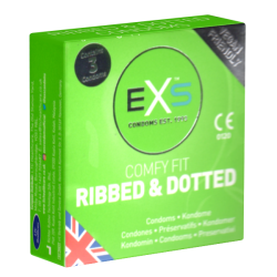 EXS Kleinpackung «Ribbed & Dotted» 3 stimulierende Kondome mit 3-in-1-Effekt