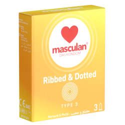 Masculan «Typ 3» (ribbed/dotted) 3 gerippt-genoppte Kondome für mehr Gefühl