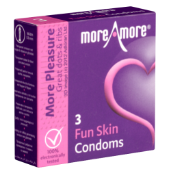 More Amore «Fun Skin» 3 extra feuchte Kondome mit Rippen und Noppen