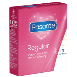 Pasante «Regular» 3 anatomische Kondome mit besonders großem Kopfteil