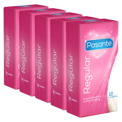 Pasante «Regular» (Vorteilspack!) 5x12 anatomische Kondome mit besonders großem Kopfteil