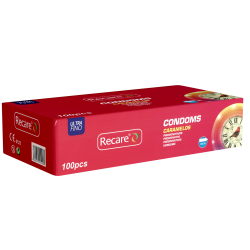 Recare Condoms «Caramelos» 100 aktverlängernde Kondome mit Karamell-Geschmack und Eugenol