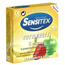 Sensitex «Tutti Frutti» 3 bunte und vegane Kondome mit Geschmack - aus Spanien