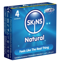 Skins «Natural» 4 natürliche Kondome aus kristallklarem Latex - ohne Latexgeruch