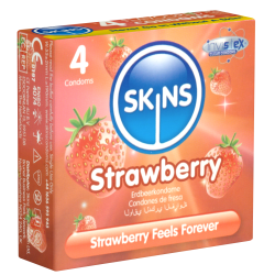 Skins «Strawberry» 4 Kondome mit feinem Erdbeeraroma - ohne Latexgeruch