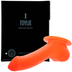 Toylie Latex-Penishülle «ADAM» neon-orange, mit Basis-Platte zum Ankleben an Latexkleidung