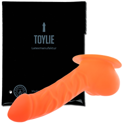 Toylie Latex-Penishülle «FRANZ» neon-orange, mit Basis-Platte zum Ankleben an Latexkleidung
