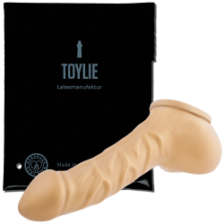Toylie Latex Penis Sleeve «FRANZ» golden, with strong veins and molded scrotum