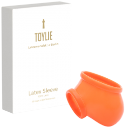 Toylie Latex-Penishülle «BEN» neon-orange, ohne Schaft, mit ausgeformten Hodensack und Penisring