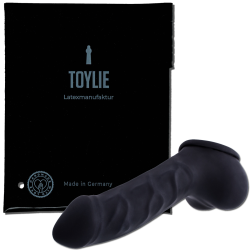 Toylie Latex Penis Sleeve «CARLOS» black, with strong veins and molded scrotum - suitable for vegans
