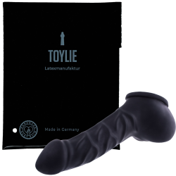 Toylie Latex Penis Sleeve «FRANZ» black, with strong veins and molded scrotum - suitable for vegans
