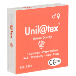 Unilatex «Red - Strawberry Aroma» 3 rote Kondome mit Erdbeer-Aroma