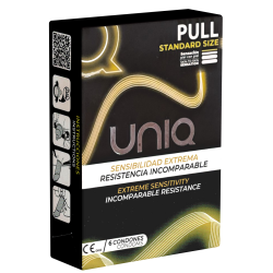 UNIQ «Pull» 6 extrem dünne und latexfreie Kondome mit Abziehbändchen
