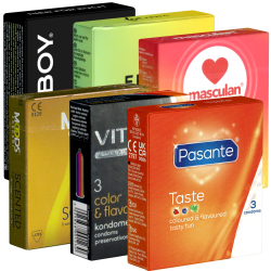 ! Kondomotheke® Fruity Tasty Mega Mix SIXPACK - 6 x 3 bunte Kondome mit Aroma (18 Kondome)