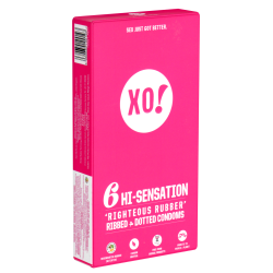 XO! «HI-Sensation» 6 stimulierende, vegane Kondome mit Rippen und Noppen - biologisch abbaubar