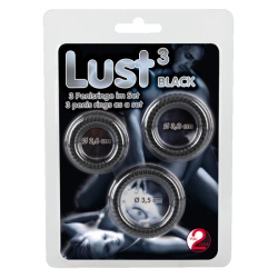 You2Toys «Lust³ Black» 3 gerillte, schwarze Penisringe für imposante Erektionen