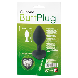 You2Toys «Silicone Butt Plug» black anal plug with heart-shaped gem