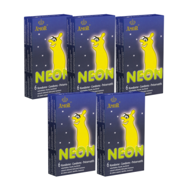 Amor «Neon» 5 x 6 Leuchtkondome für fluoreszierendes Vergnügen, Sparpack