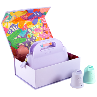 Beppy Cups «WONDER» Purple/Turquoise, box with two period cups and storage bag