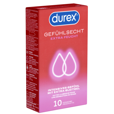 Durex «Gefühlsecht Extra Feucht» 10 extra feuchte und hauchzarte Markenkondome mit Easy-On™-Passform