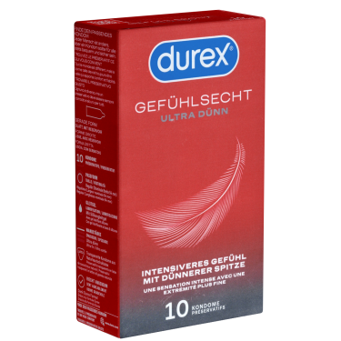 Durex «Gefühlsecht Ultra Dünn» 10 hauchzarte Markenkondome mit 20% dünnerer Spitze
