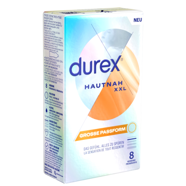 Durex «Hautnah XXL» 8 extra große und hauchzarte Markenkondome mit Easy-On™-Passform