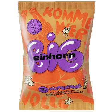 Einhorn Condoms «BIG» 13 vegane XL-Kondome in der Chipstüte