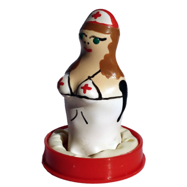 Scherzkondom mit Figur «Krankenschwester» brünett, 1 Stück, handbemalt