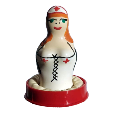 Scherzkondom mit Figur «Krankenschwester» rothaarig, 1 Stück, handbemalt