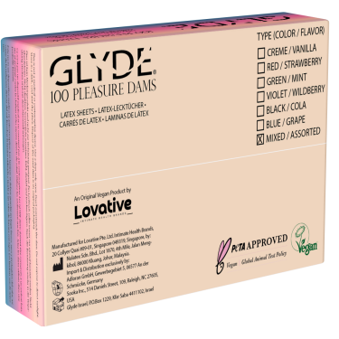 Glyde Dams «4er MIX» farbige Latex-Schutztücher (Lecktücher) mit Duft