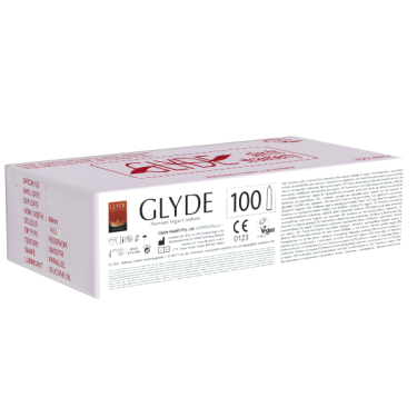 Glyde Ultra «Slimfit Strawberry» narrow vegan strawberry condoms, 49mm wide