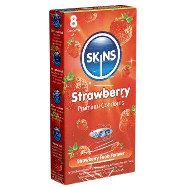 Skins «Strawberry» 8 Kondome mit feinem Erdbeeraroma - ohne Latexgeruch