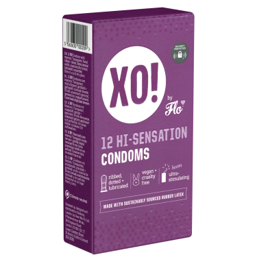 XO! «HI-Sensation» stimulierende, vegane Kondome mit Rippen und Noppen - biologisch abbaubar
