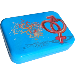 Sico «Kondombox»  aus Weißblech, rechteckig, blau mit Motiv