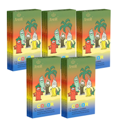 Amor «Color» 5 x 12 farbige, aromatisierte Kondome für kunterbunte Abwechslung, Sparpaket
