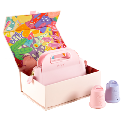 Beppy Cups «COTTON CANDY» Pink/Lila, Box mit zwei Menstruationstassen und Aufbewahrungstasche